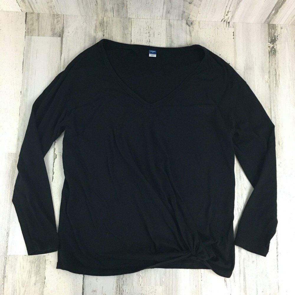 Old Navy Maternity T Shirt Black Long Sleeve Gather at Waist Womens M